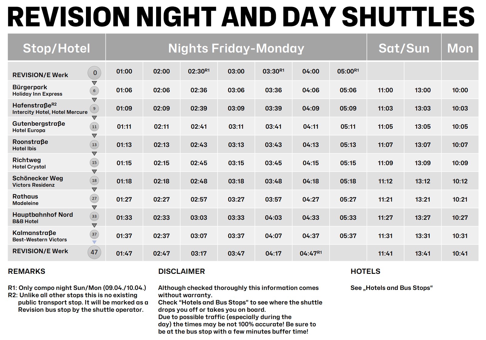 Shuttle schedule
